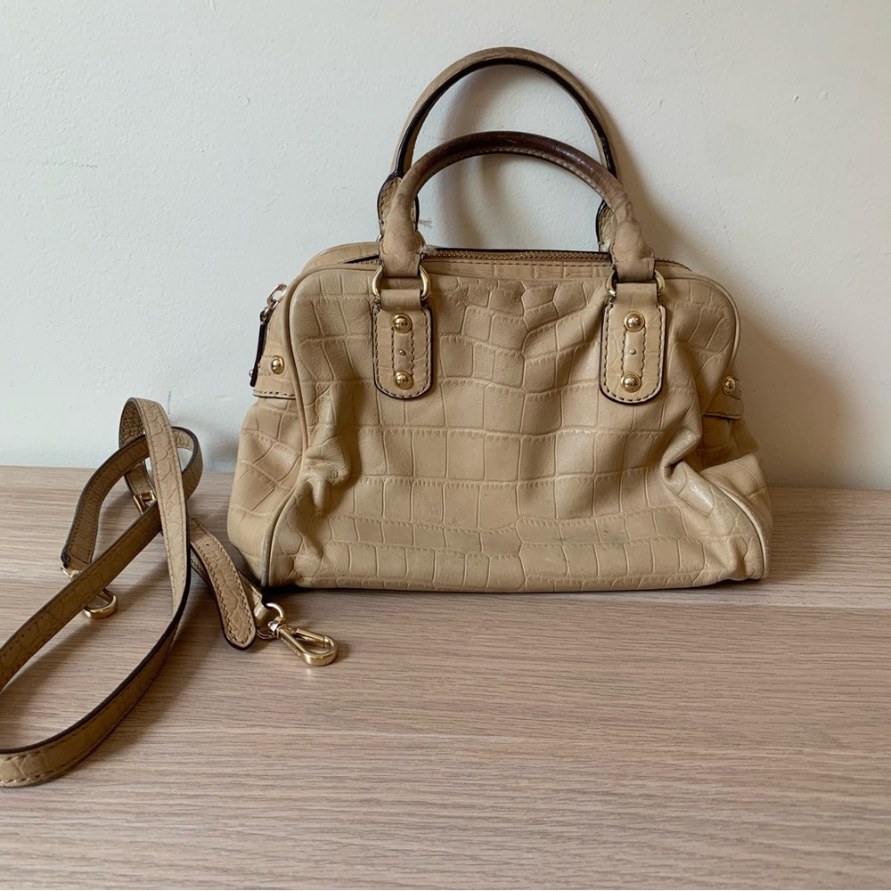 Vintage Michael Kors Leather Croc Embossed Satchel Cream Gold Studded Crossbody